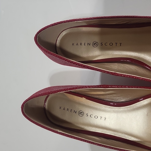 KAREN SCOTT Red Snakeskin Style Peep Toe Classic Pumps Heels - Picture 5 of 15